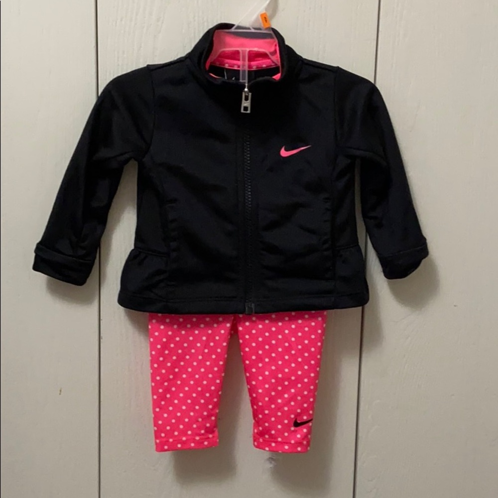 Nike Black and Pink Spotted Warm Up Suit